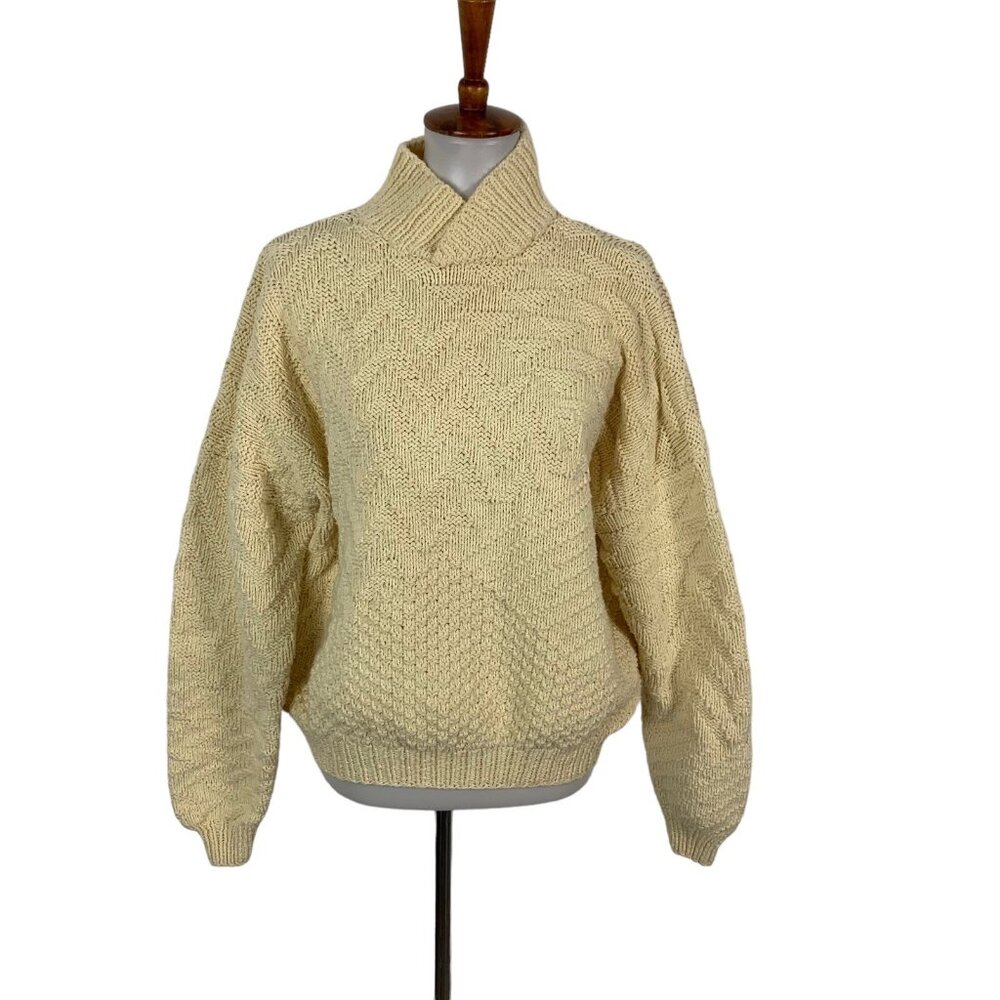 Renso Fabiani Sweater‎ Large Cream Chunky Knit High Neck Cozy Winter